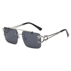 Men Sunglasses Trendy Gold Dark‎ Black Lens Rectangular Fashion Rapper Shades